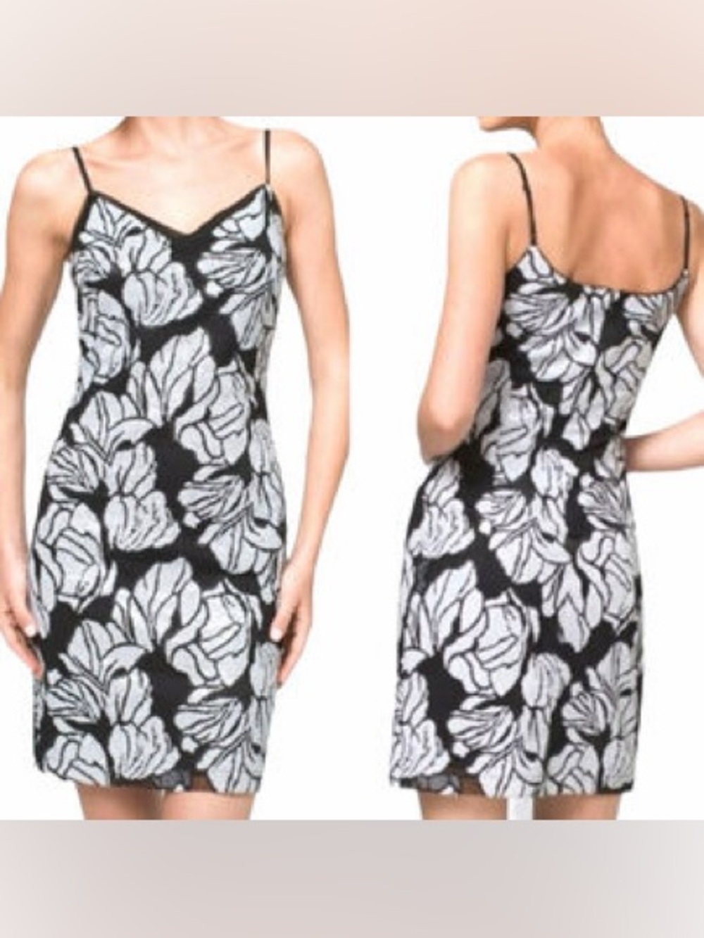 🆕 White House Black Market Black & White Sequin Sleeveless Sheath Dress Sz 00
